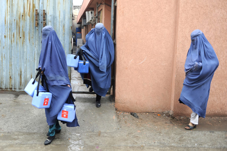 Female vaccinators during a National Immunization Days campaign in Jalalabad in Nangarhar province in February 2015